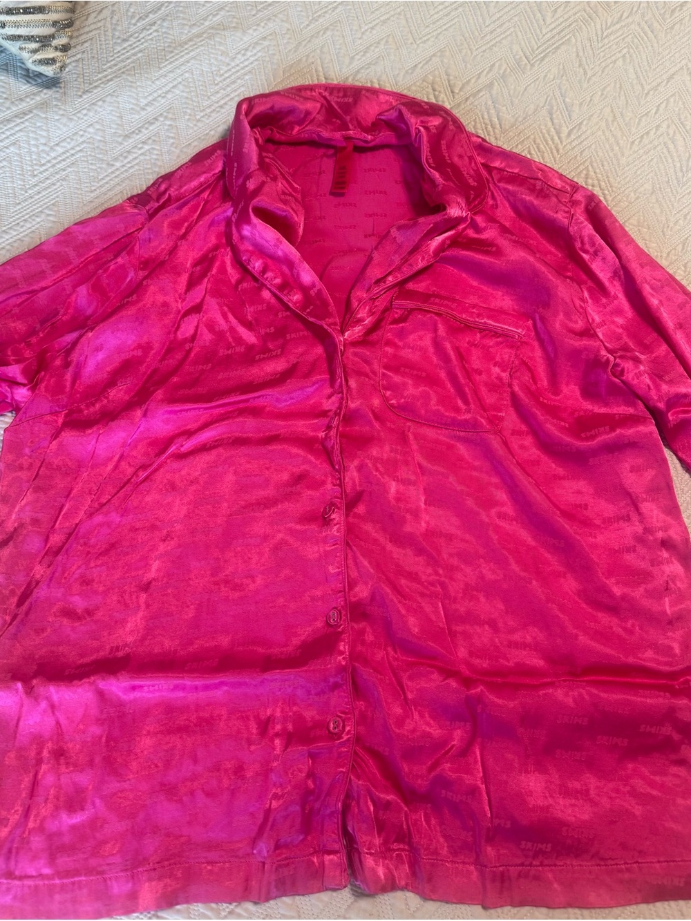 SKIMS Jacquard Pajama Top in Hot Pink